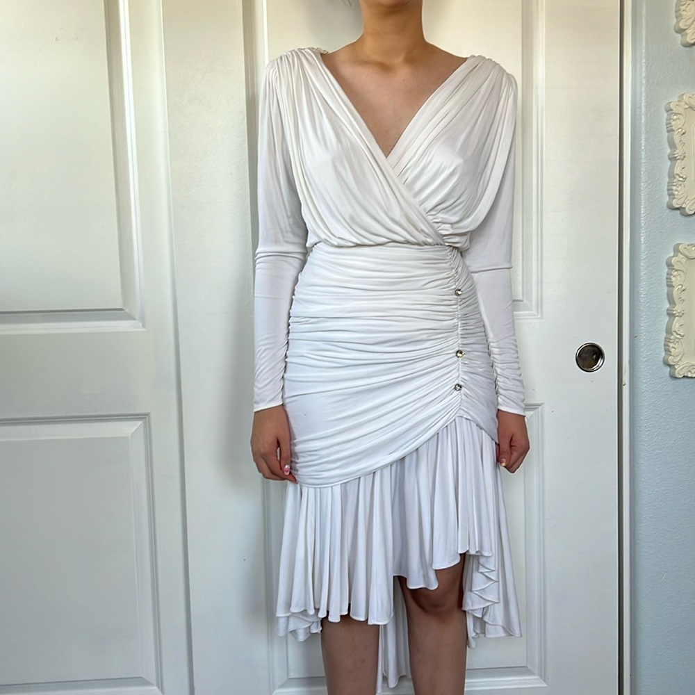 Vtg 70s 80s TADASHI rare find white ruched disco era dress 6 M